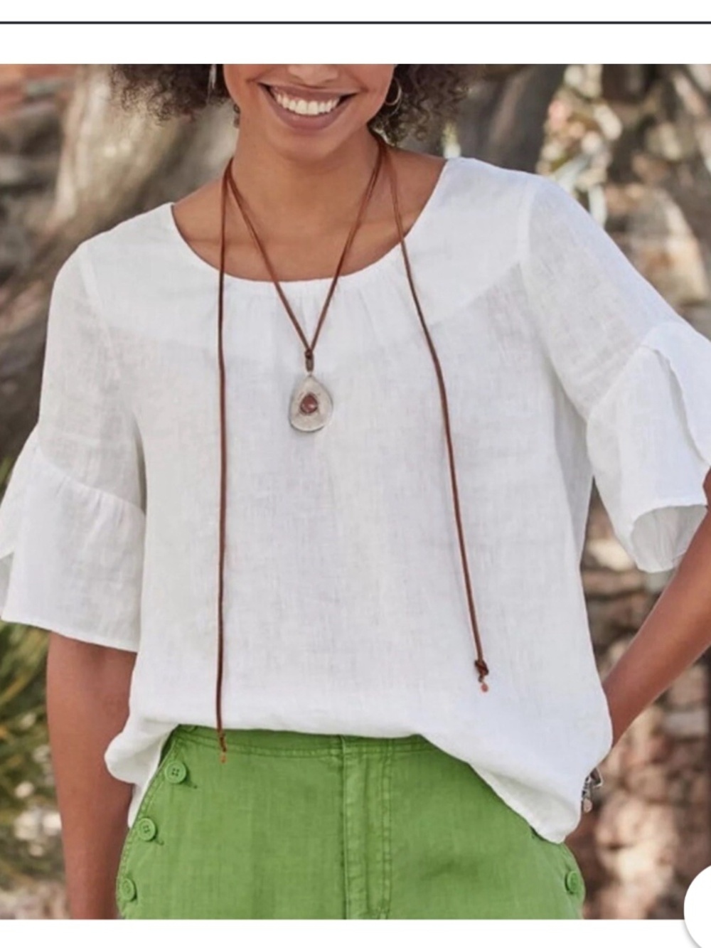 SUNDANCE Willa Whisper NWT Linen Flutter Sleeve Top in White, Size S